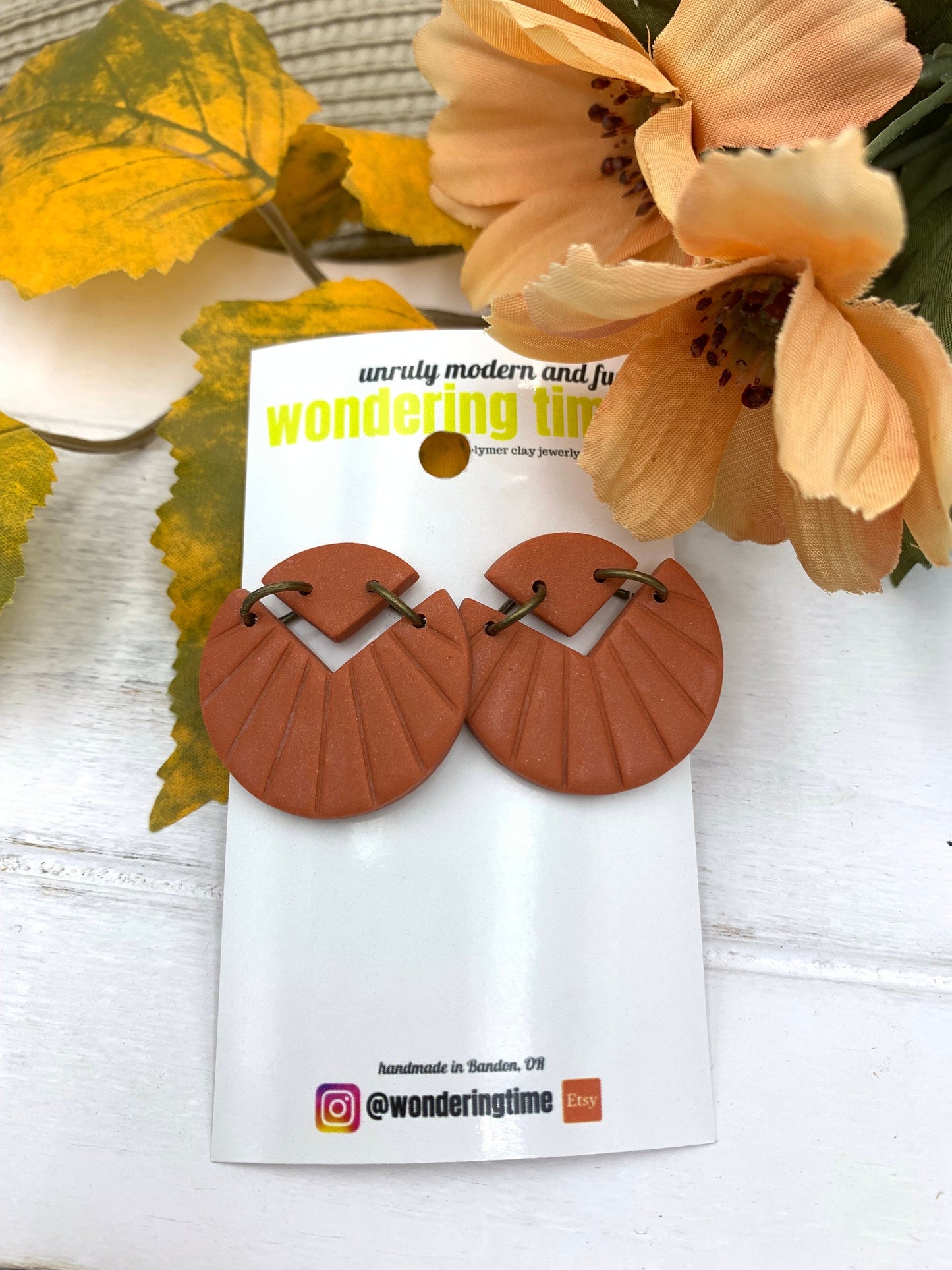 Art Deco Polymer Clay Earrings: Burnt Orange Modern Design