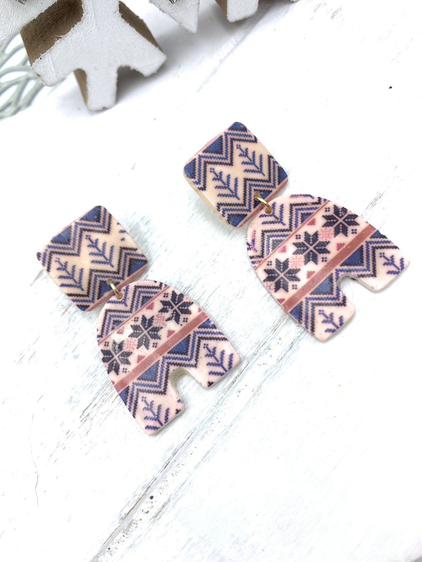Christmas Sweater Dangle Earrings: Festive Polymer Clay Earrings