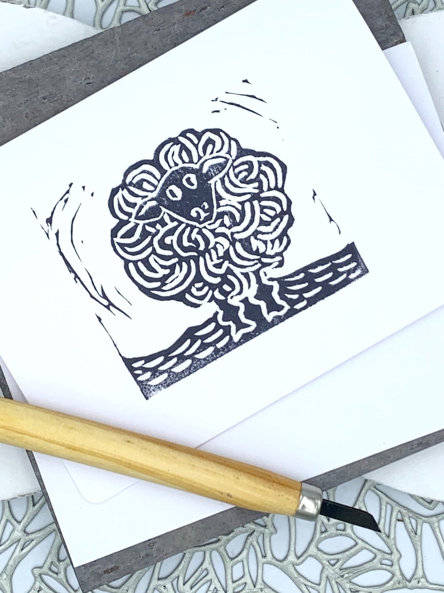 Hand Printed Sheep Card: Funny Farm Animal Notecard Set