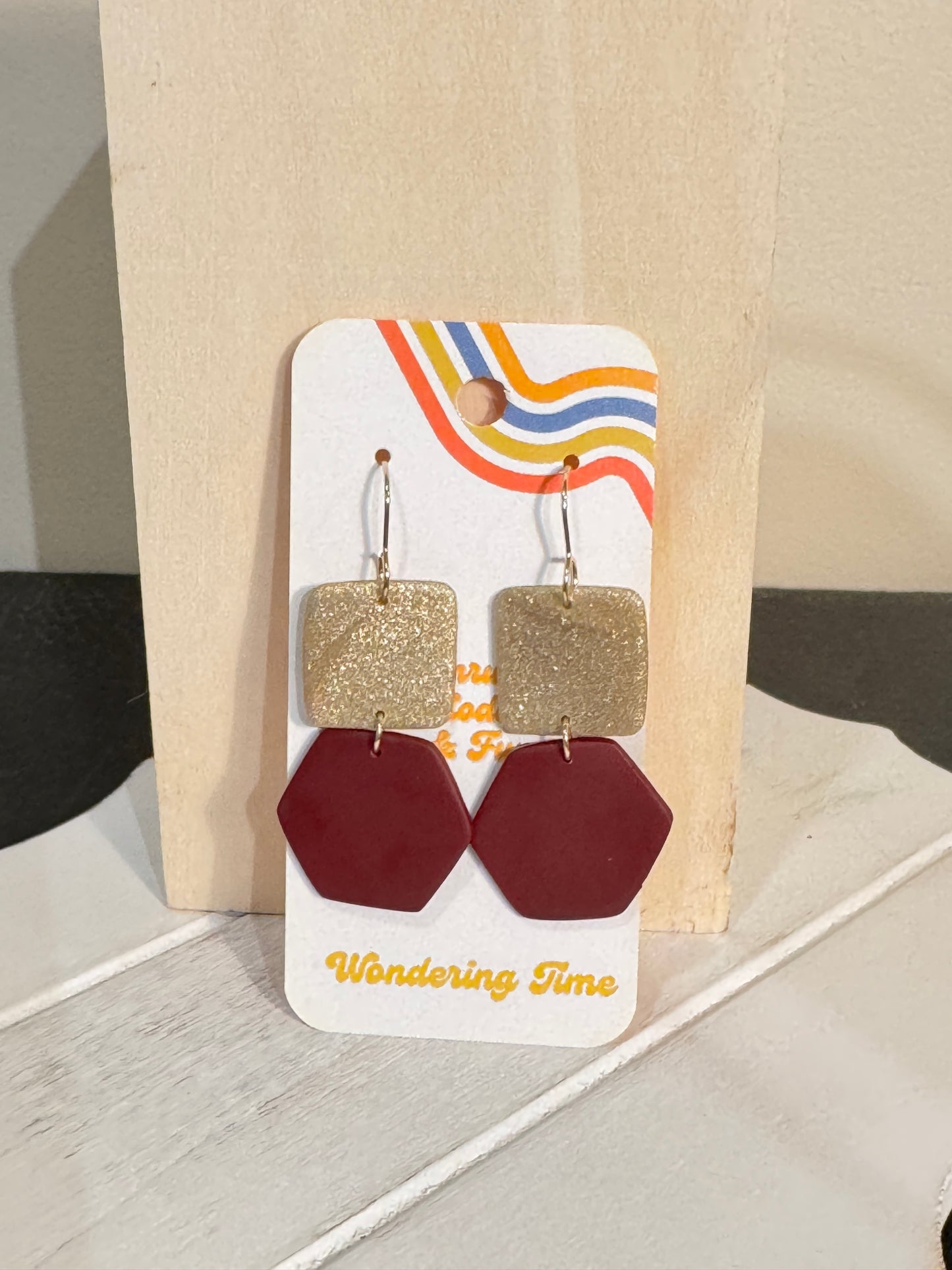 Maroon and Gold Dangle Earring