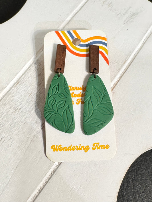 Green Vine and Leaf Dangle Earrings