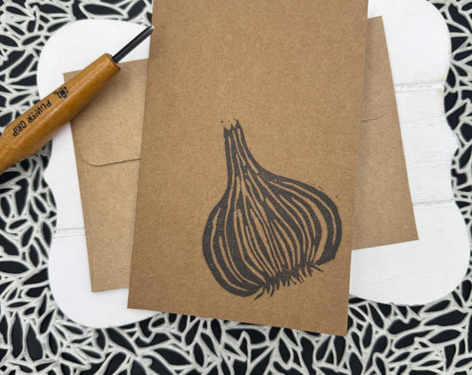 Handprinted Garlic Notecard
